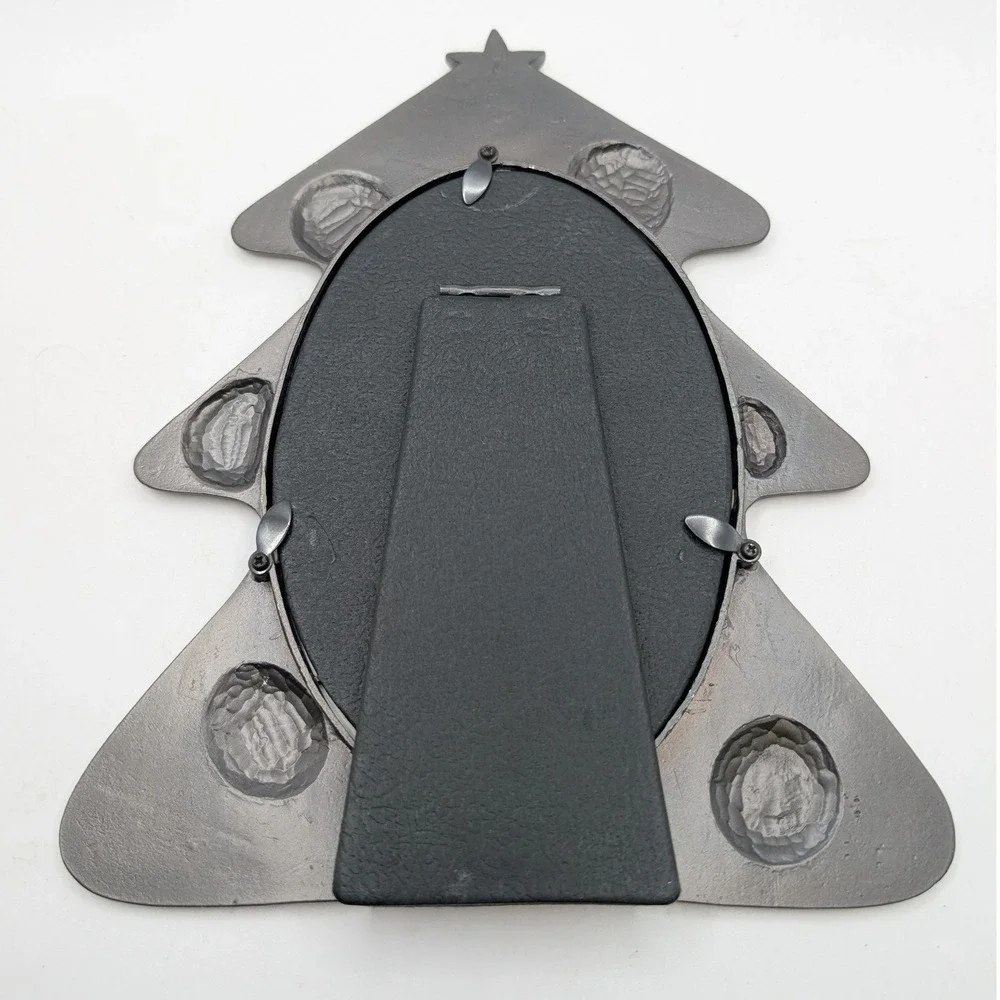 Christmas Tree Picture Frame Silver Pewter Tone Oval Opening Holiday Decor 5x3.5